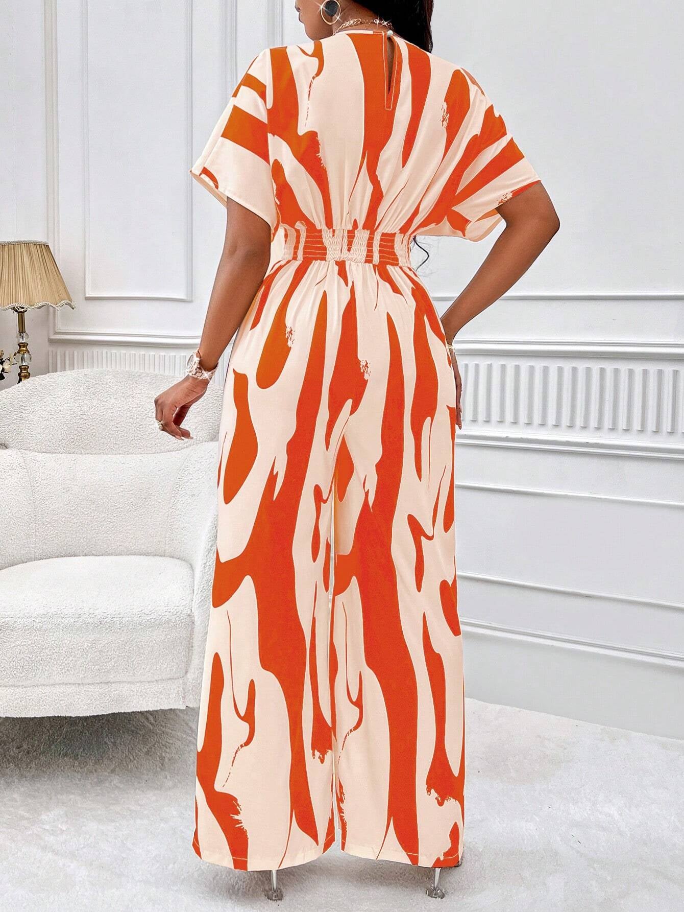 Clasi Allover Print Batwing Sleeve Wide Leg Jumpsuit