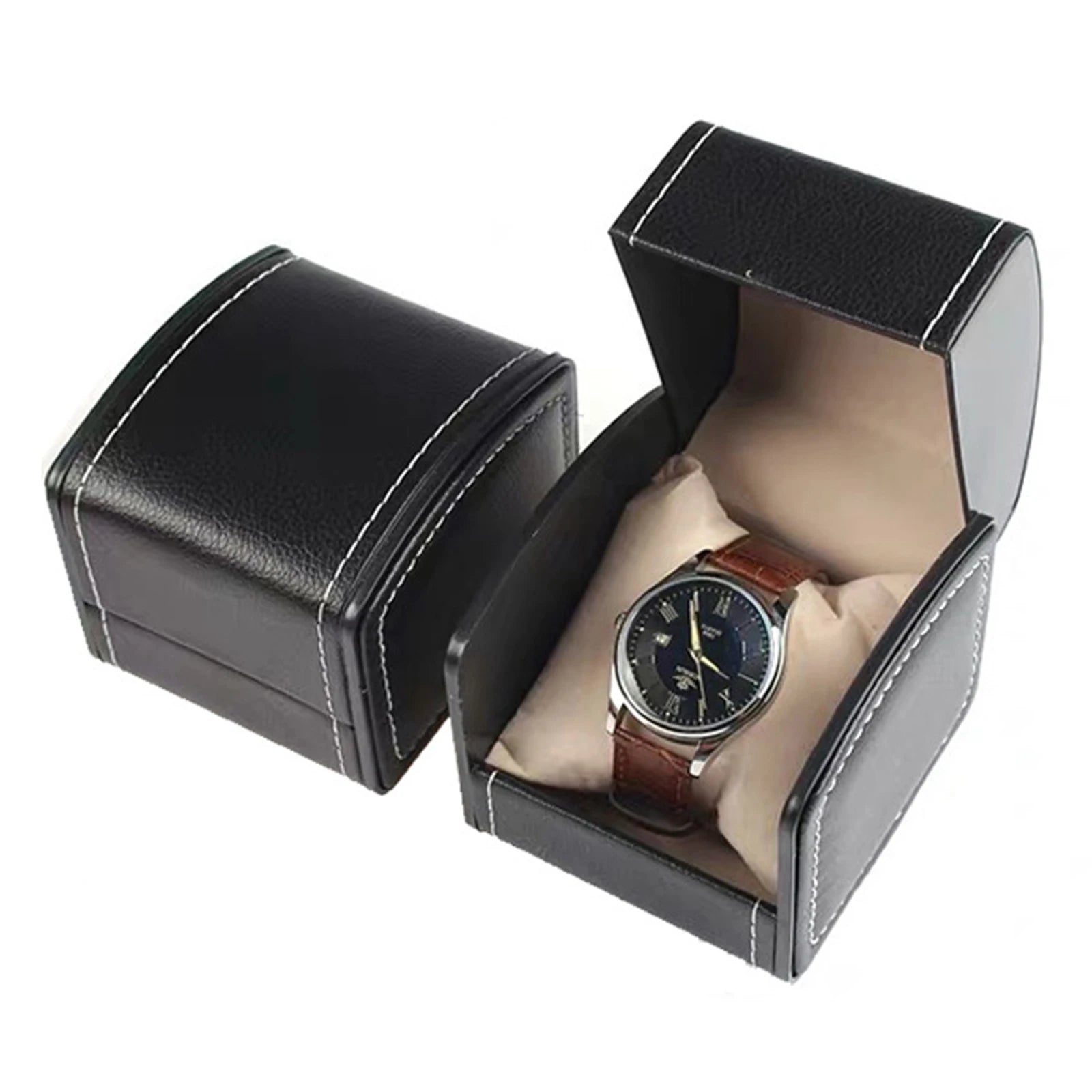 Portable Watch Box PU Leather Watch Case Organizer Storage Holder for Men Women Bracelet Vintage Jewelry Box with Leather Pillow