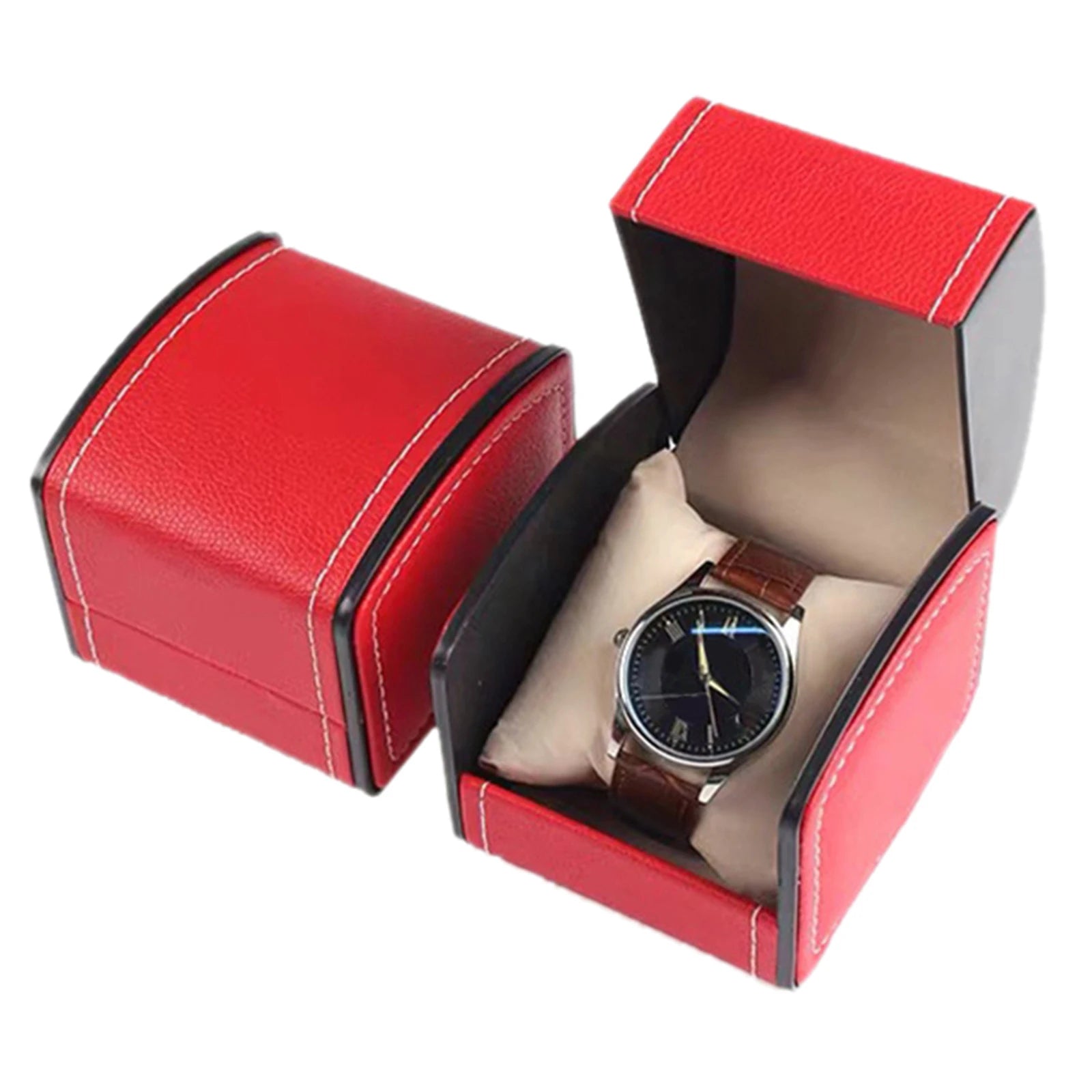 Portable Watch Box PU Leather Watch Case Organizer Storage Holder for Men Women Bracelet Vintage Jewelry Box with Leather Pillow