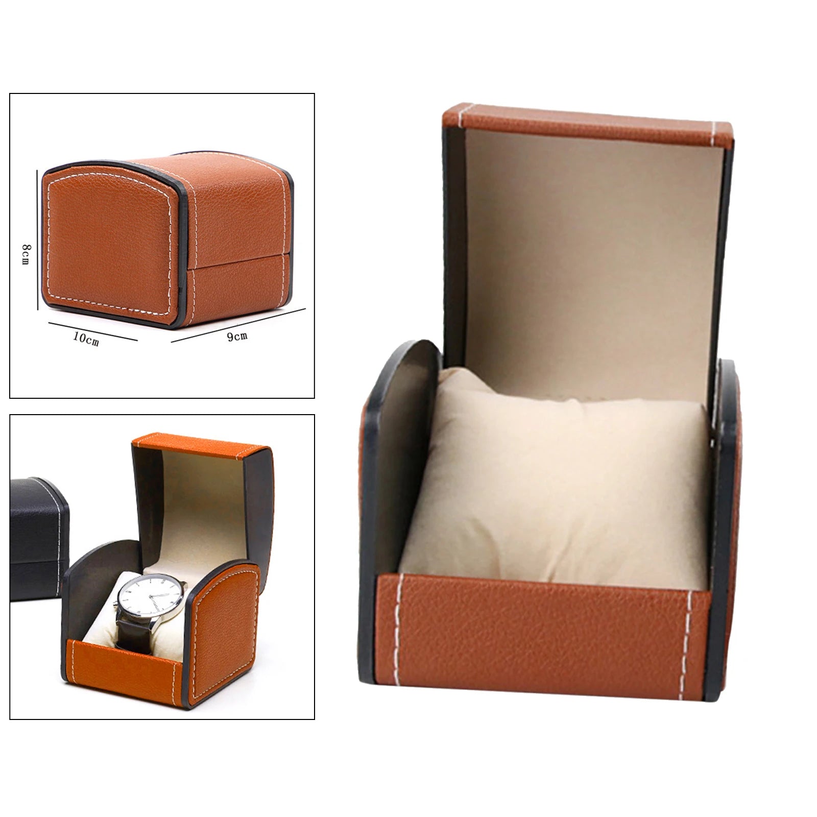 Portable Watch Box PU Leather Watch Case Organizer Storage Holder for Men Women Bracelet Vintage Jewelry Box with Leather Pillow