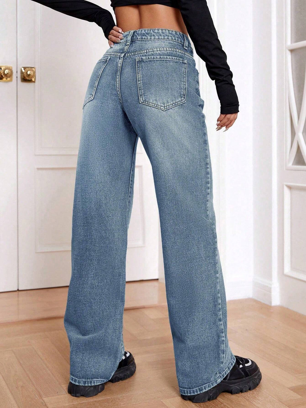 Ezwear Women Loose Fit Pocketed Wide-Leg Casual Baggy Jeans